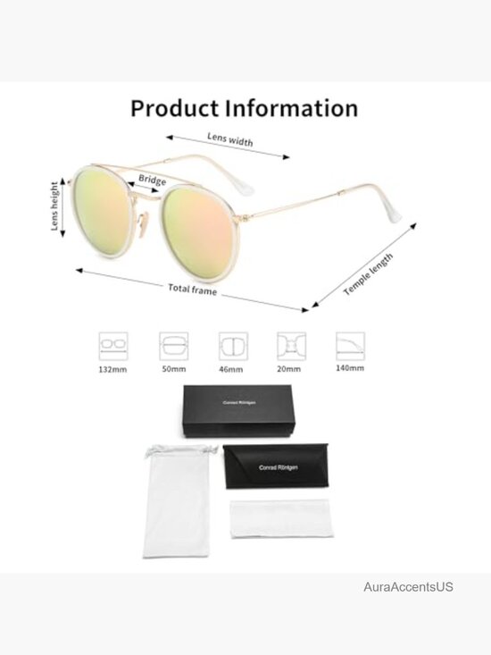 Double Bridge Round Sunglasses UV400 Glass Lens Unisex main image 7